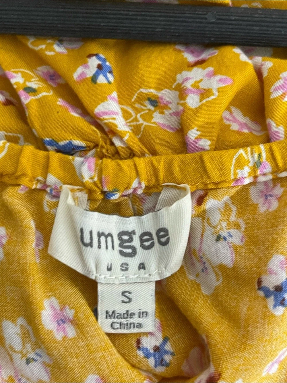 Umgee Women’s Yellow Print Boho Maxi Dress Spaghetti Strap Small‎